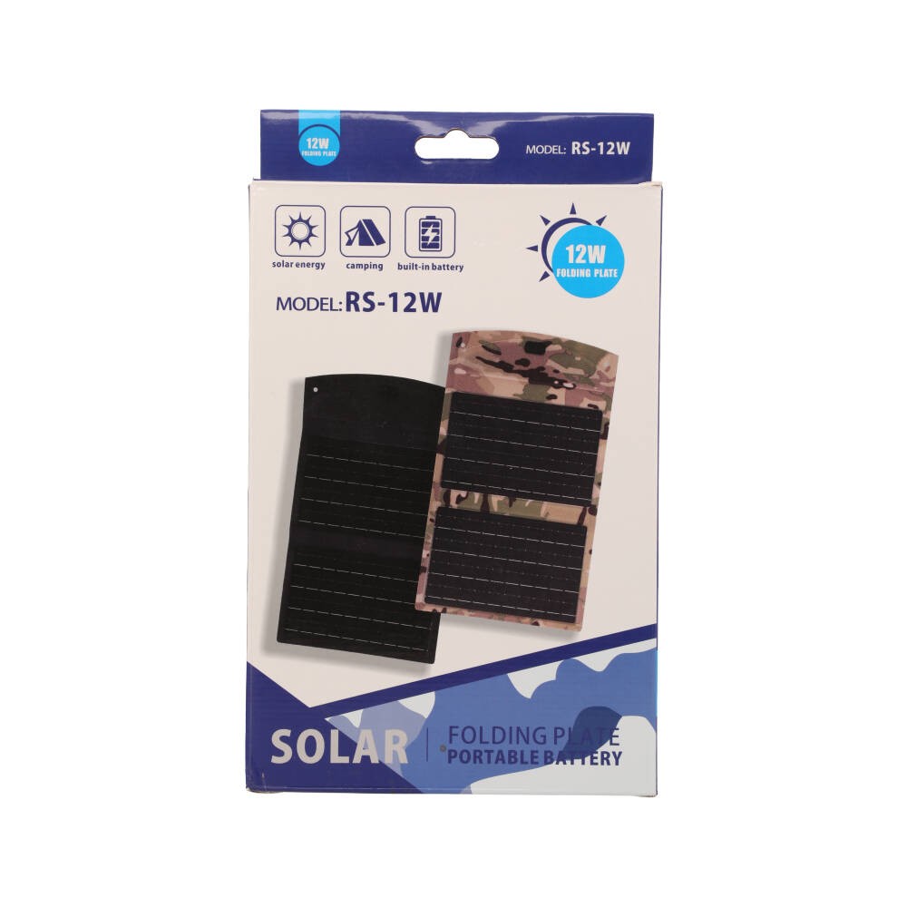 แผงโซล่าเซลล์พกพา Portable Solar Charger 3 in 1 พร้อมไฟ LED รุ่น RS-12W