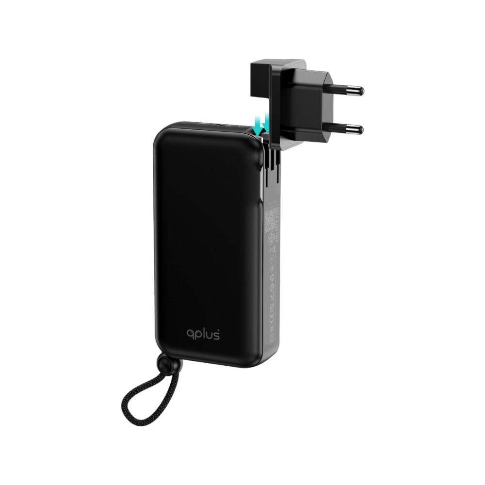 พาวเวอร์แบงค์ QPLUS 10000 mAh 3in1 Built-In W1021 (CCC) Black