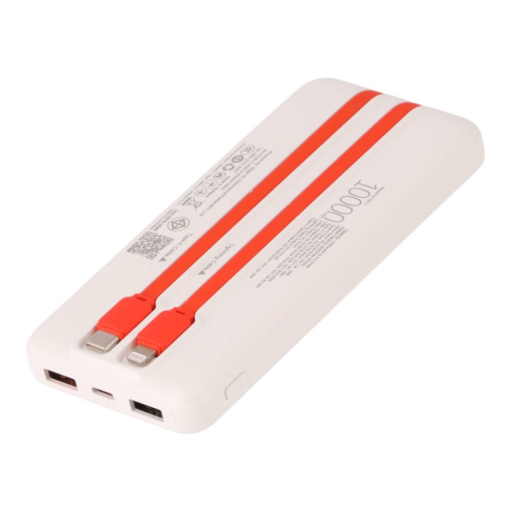 พาวเวอร์แบงค์ TECHPRO 10000 mAh PD with Built-in USB-C/Lighting W1081C White (CCC)