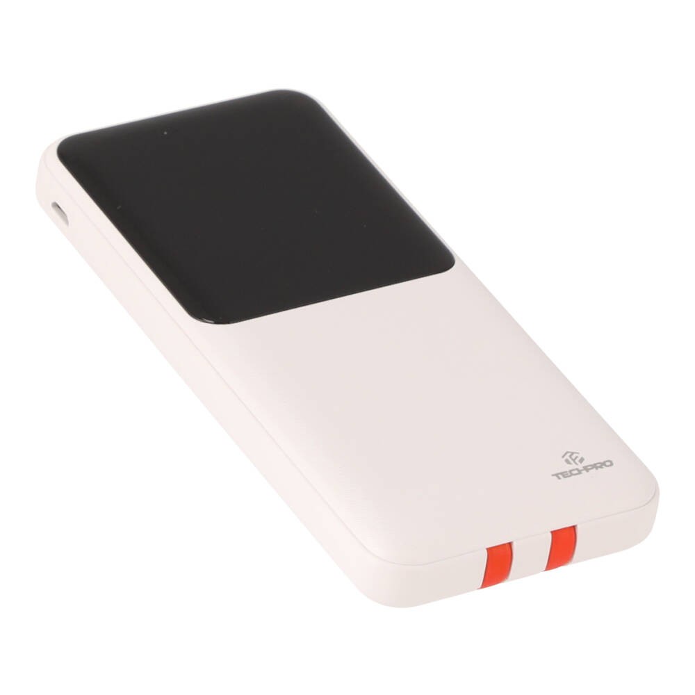 พาวเวอร์แบงค์ TECHPRO 10000 mAh PD with Built-in USB-C/Lighting W1081C White (CCC)