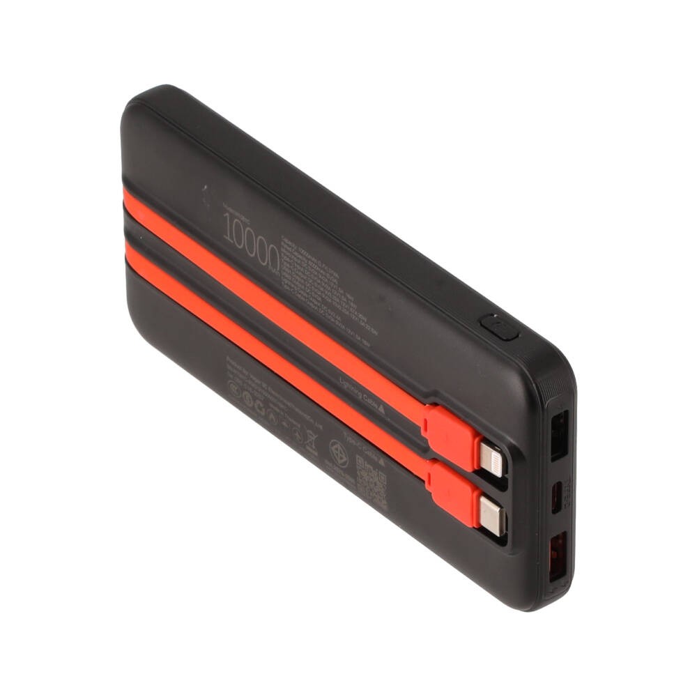 พาวเวอร์แบงค์ TECHPRO 10000 mAh PD with Built-in USB-C/Lighting W1081C Black (CCC)
