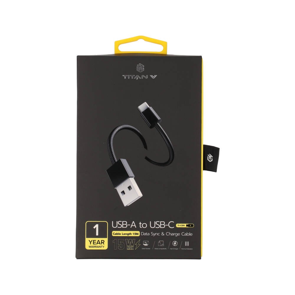 สายชาร์จ TITANV USB-A to USB-C 3A 1.5M. Knitting Black (TI-C09)