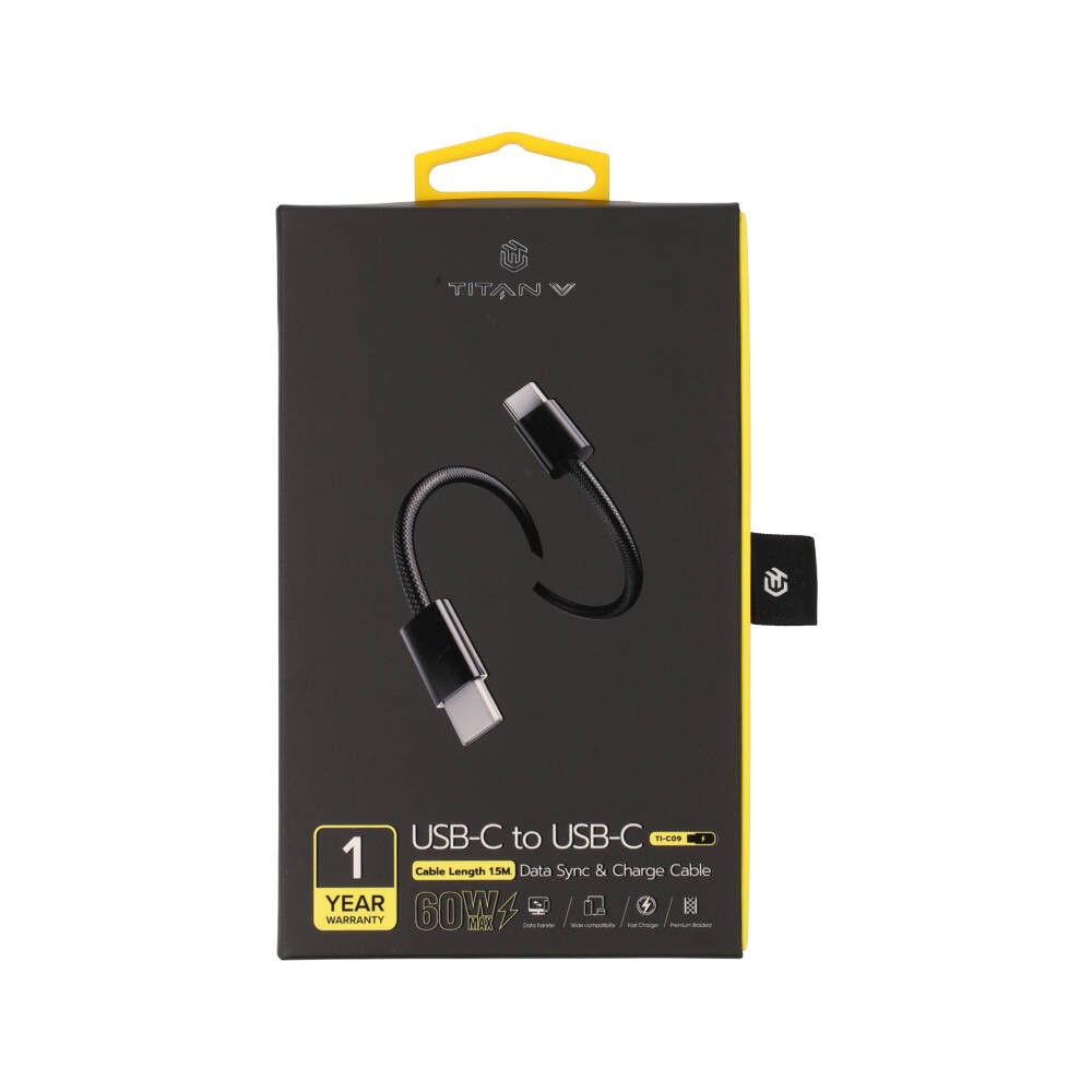 สายชาร์จ TITANV USB-C to USB-C 60W Super Fast Charge & Data Sync 1.5M. Knitting Black (TI-C09)