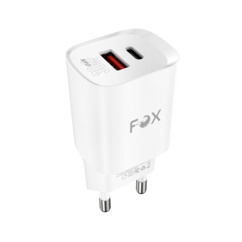 อะแดปเตอร์ FOX Wall USB Charger 1 USB-A (QC3.0A)/1 USB-C (PD30W) FOX-V3002 White