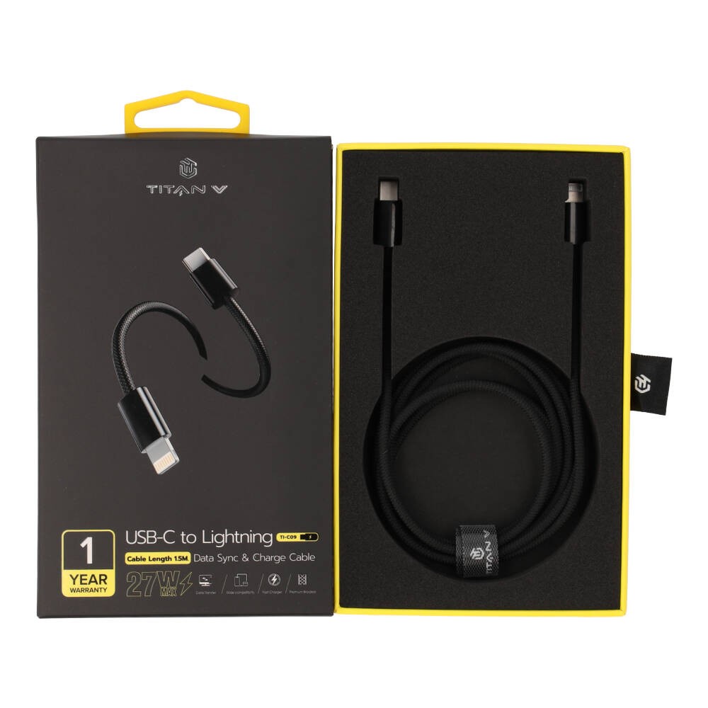 สายชาร์จ TITANV USB-C to Lightning Cable 27W 1.5M. Knitting Black (TI-C09)