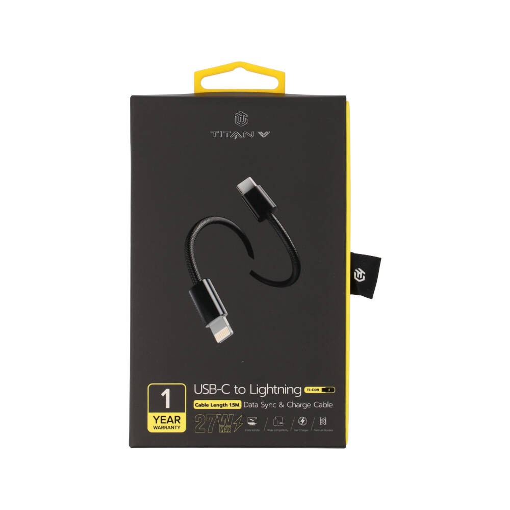 สายชาร์จ TITANV USB-C to Lightning Cable 27W 1.5M. Knitting Black (TI-C09)