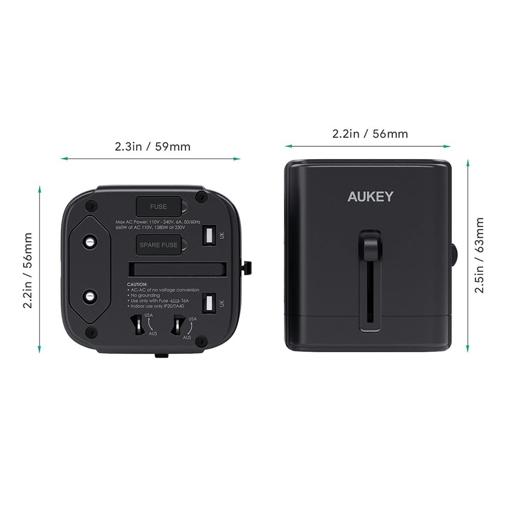 หัวแปลงปลั๊กไฟ AUKEY Minima Travel Mate Universal Adapter (PA-TA01) Black