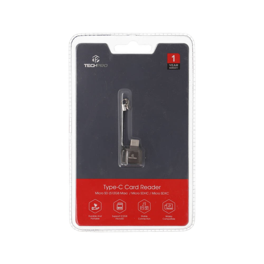 การ์ดรีดเดอร์ TECHPRO Vortex USB-C to TF/Micro SD with Zinc Alloy External Gunmetel Gray