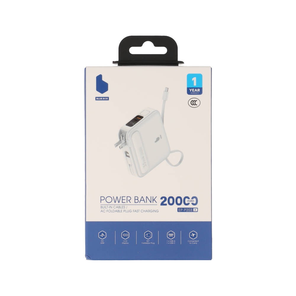 พาวเวอร์แบงค์ Blue Box 20000 mAh built-in Lightning/USB-C PD35W White (EP-P203)(CCC)