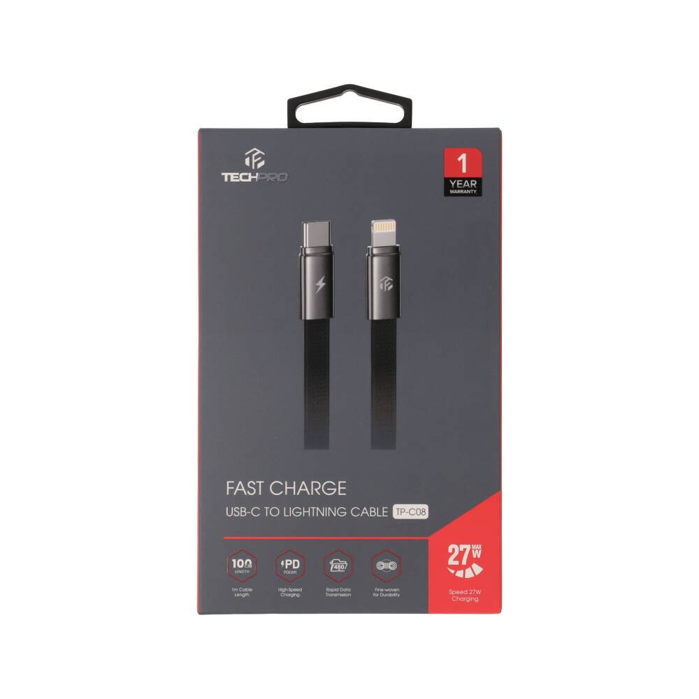 สายชาร์จ TECHPRO USB-C to Lightning 27W Flex Link Black (TP-C08)