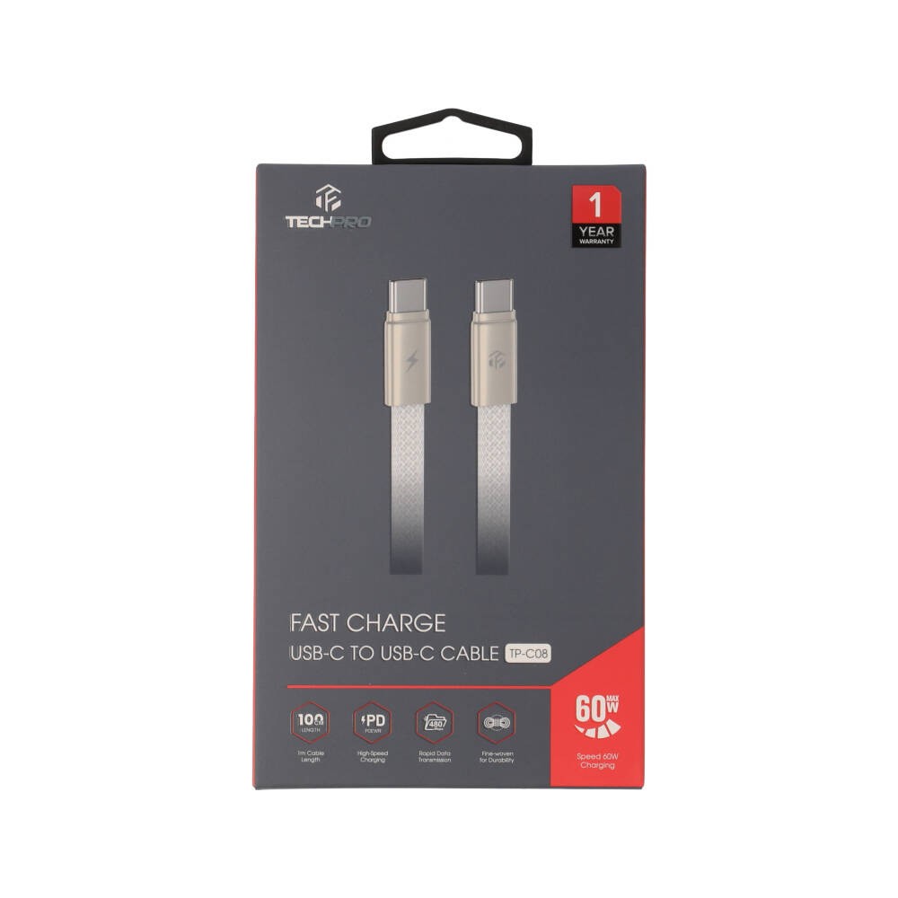 สายชาร์จ TECHPRO USB-C to USB-C 60W 1M. Flex Link White (TP-C08)