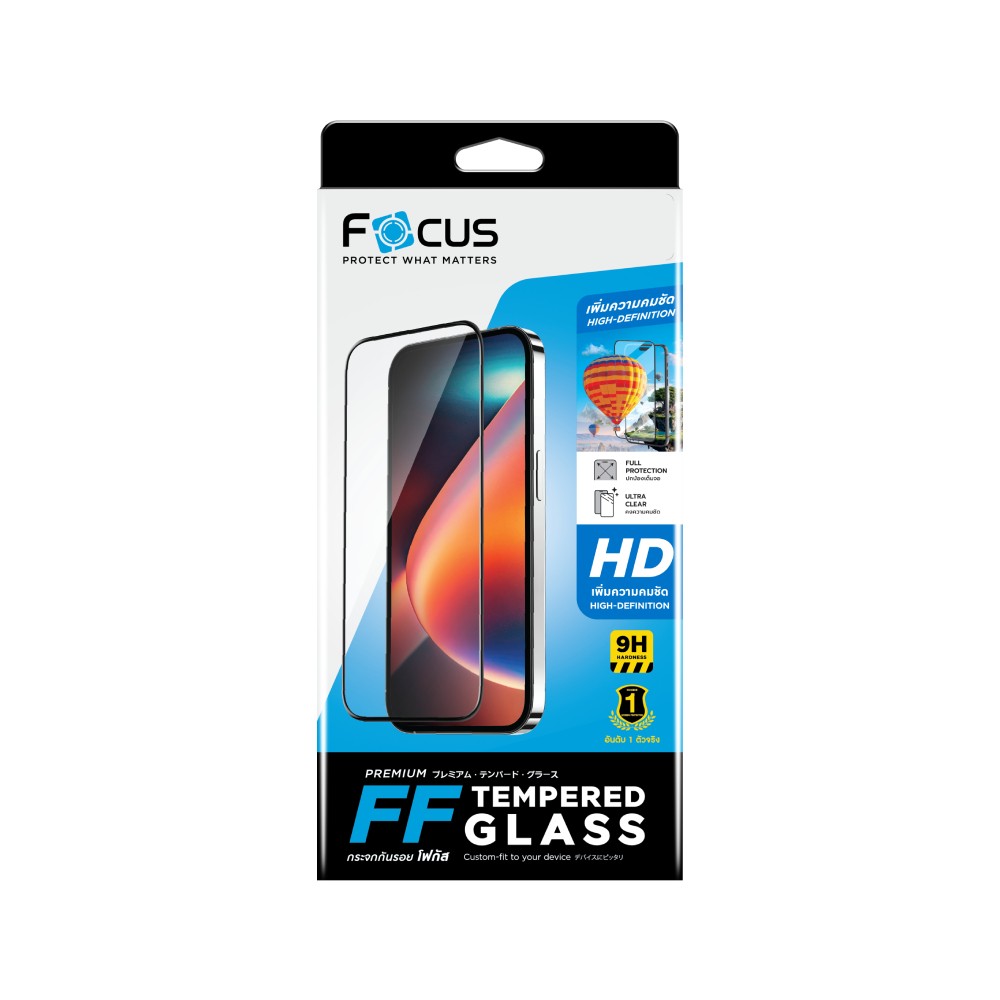 ฟิล์มกันรอย Focus iPhone 16 Tempered Glass Full Frame Black