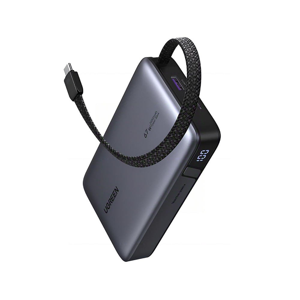 พาวเวอร์แบงค์ Ugreen 20000 mAh (1C1A) Built-in Cable 85166B Black (CCC)