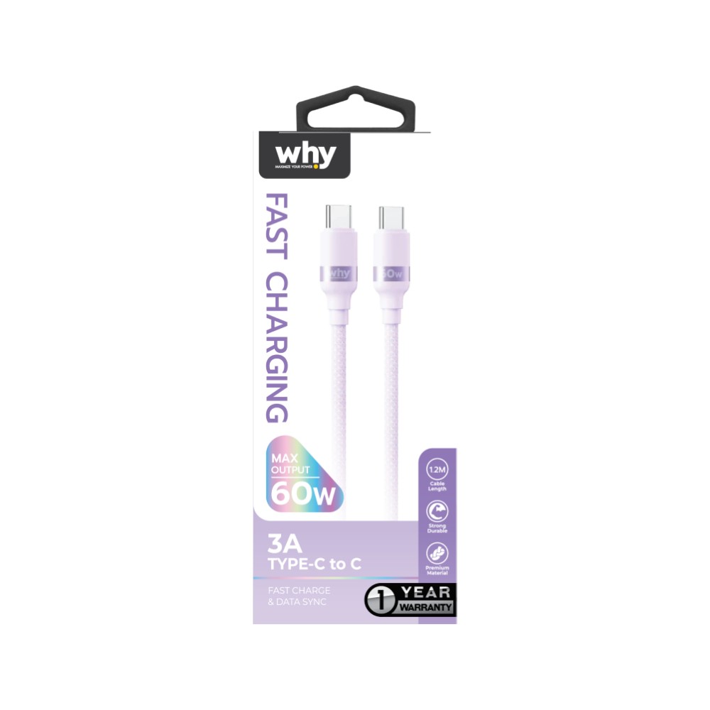 สายชาร์จ WHY USB-C to USB-C 60W Pixie 1.2M Purple (UC-4201C)