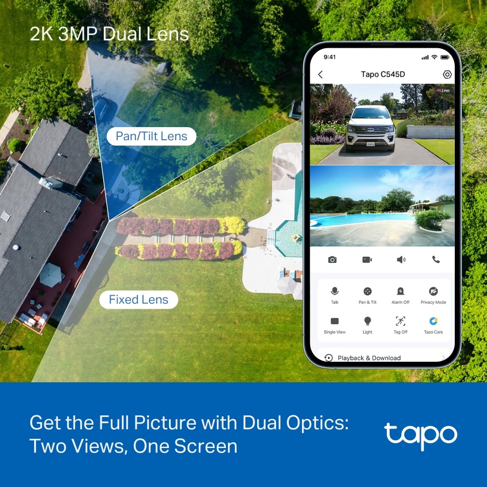 กล้องวงจรปิด TP-Link Tapo C545D Outdoor Dual Lens Pan/Tilt Security Camera 6 MP (3MP+3MP)