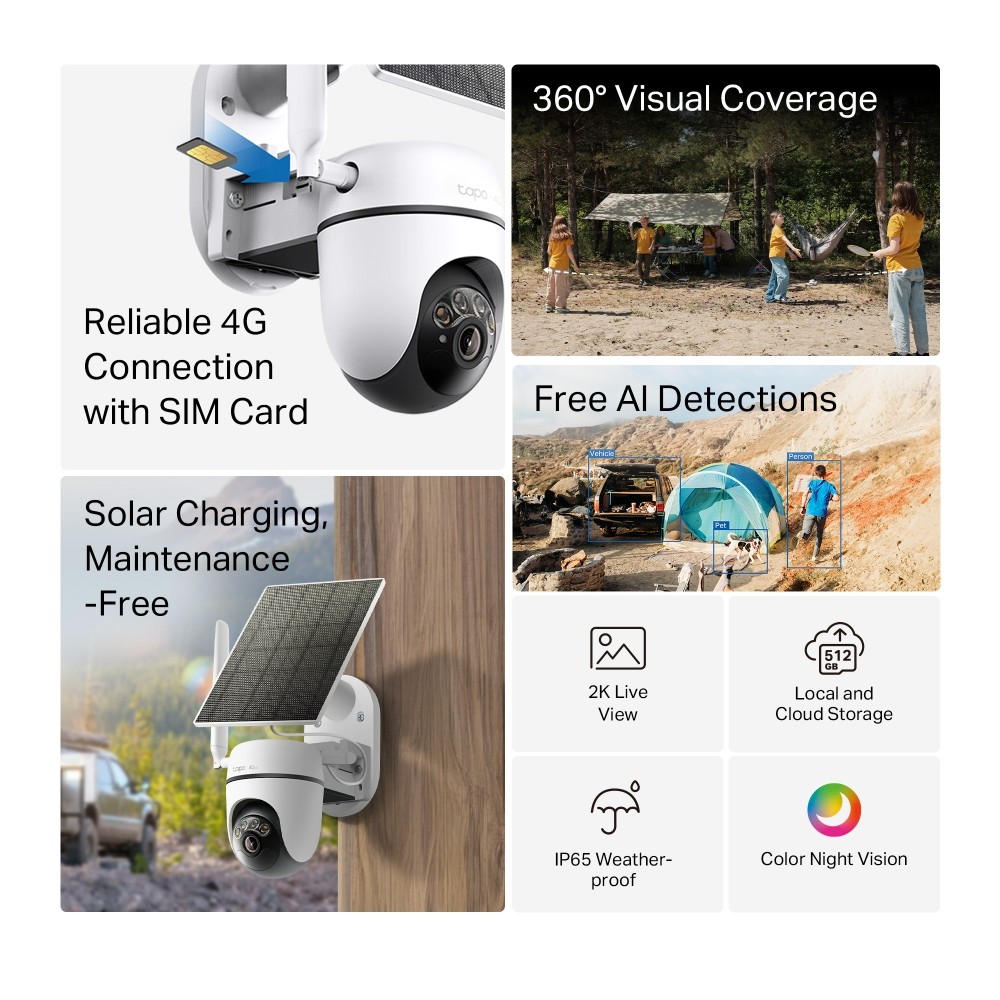 กล้องวงจรปิด TP-Link Tapo C615G KIT Solar-Powered Pan/Tilt 4G LTE Security Camera