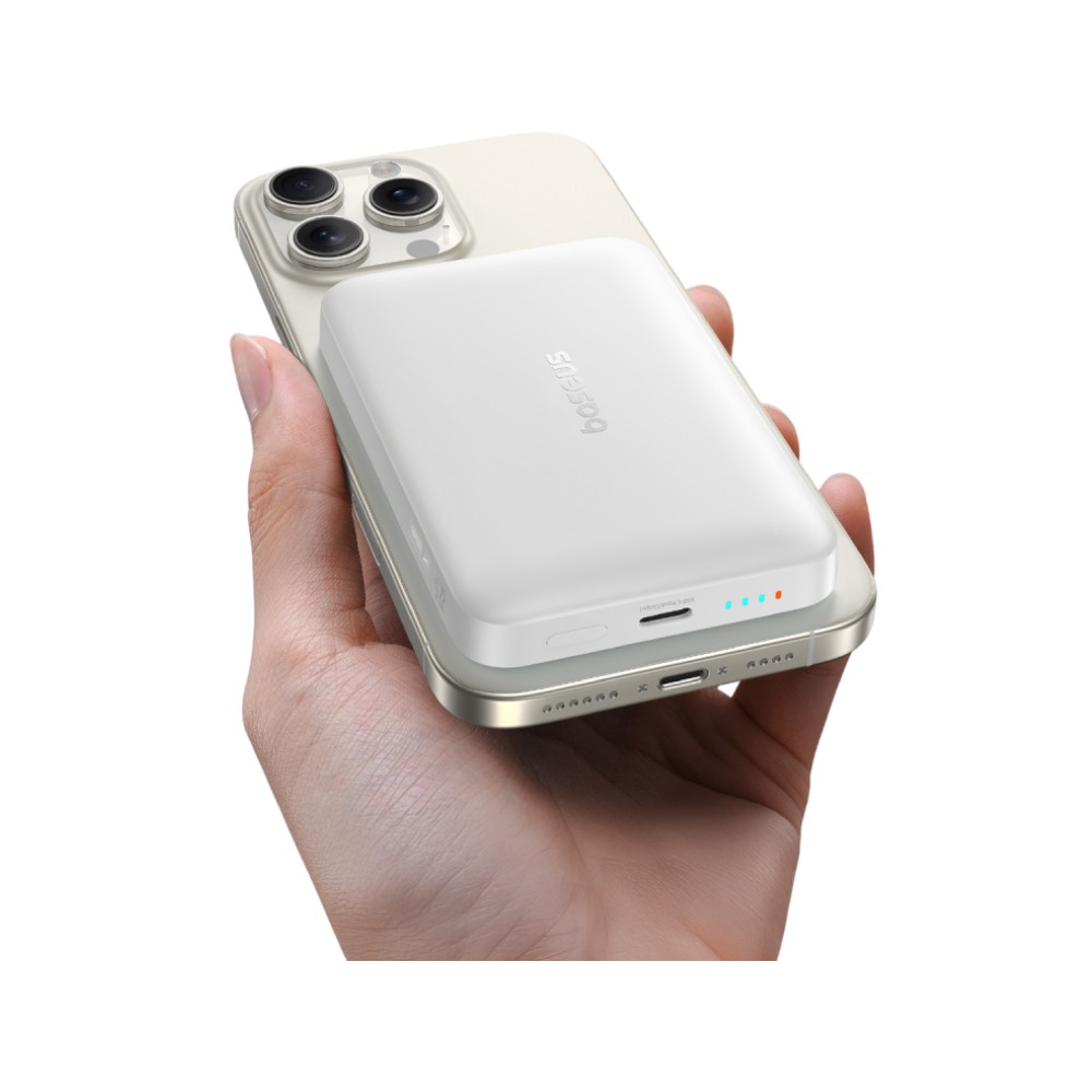 พาวเวอร์แบงค์ Baseus 10000 mAh EnerFill FM11 Ultra-Mini Magnetic 22.5W Moon White (CCC)