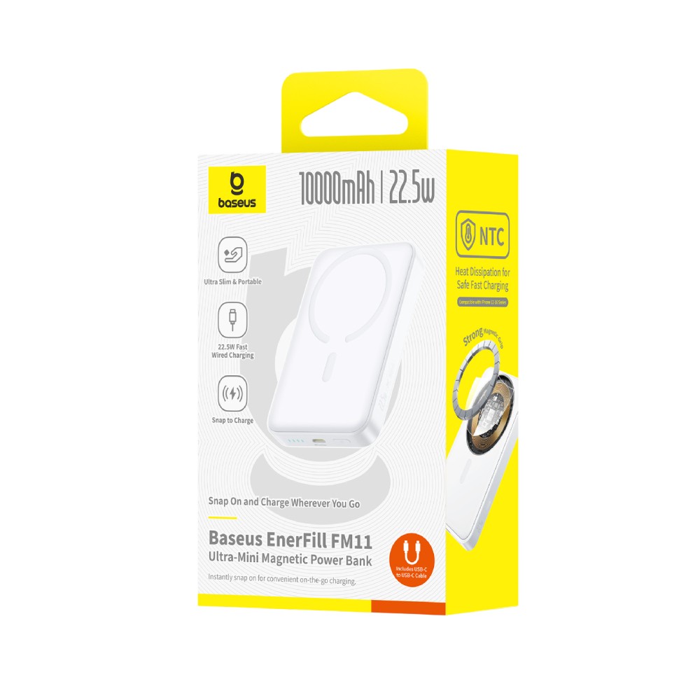 พาวเวอร์แบงค์ Baseus 10000 mAh EnerFill FM11 Ultra-Mini Magnetic 22.5W Moon White (CCC)