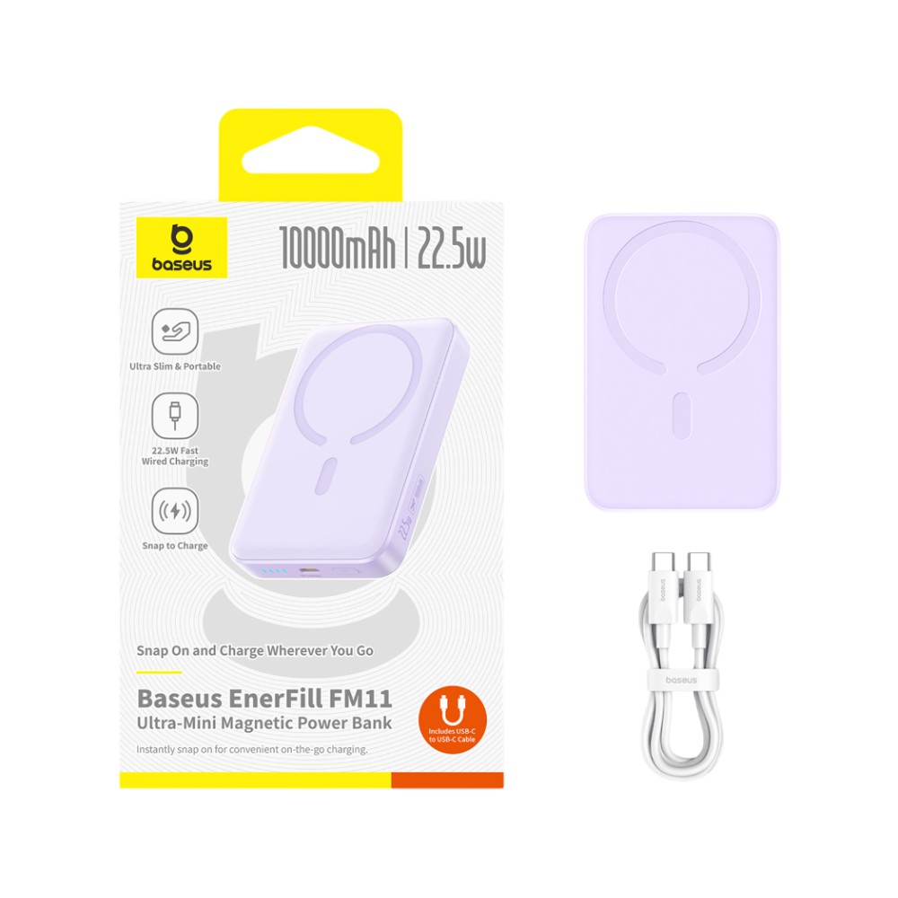 พาวเวอร์แบงค์ Baseus 10000 mAh EnerFill FM11 Ultra-Mini Magnetic 22.5W Nebula Purple (CCC)