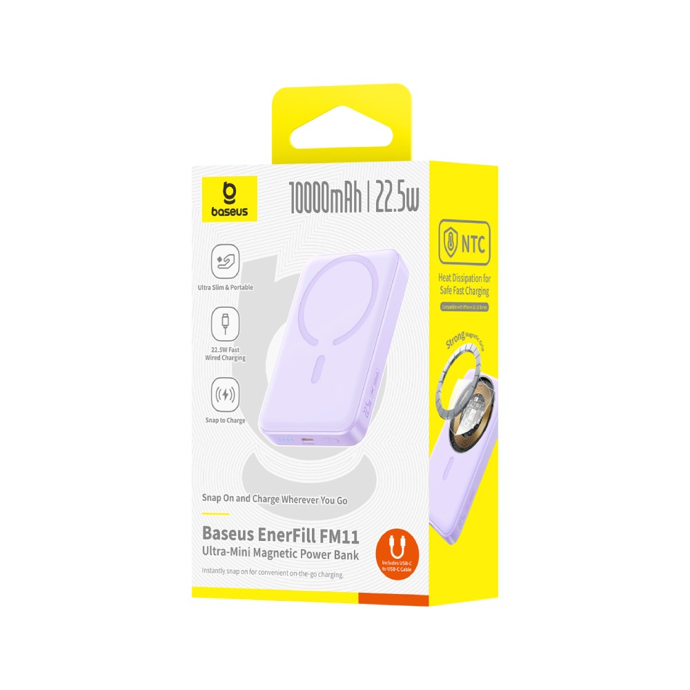 พาวเวอร์แบงค์ Baseus 10000 mAh EnerFill FM11 Ultra-Mini Magnetic 22.5W Nebula Purple (CCC)