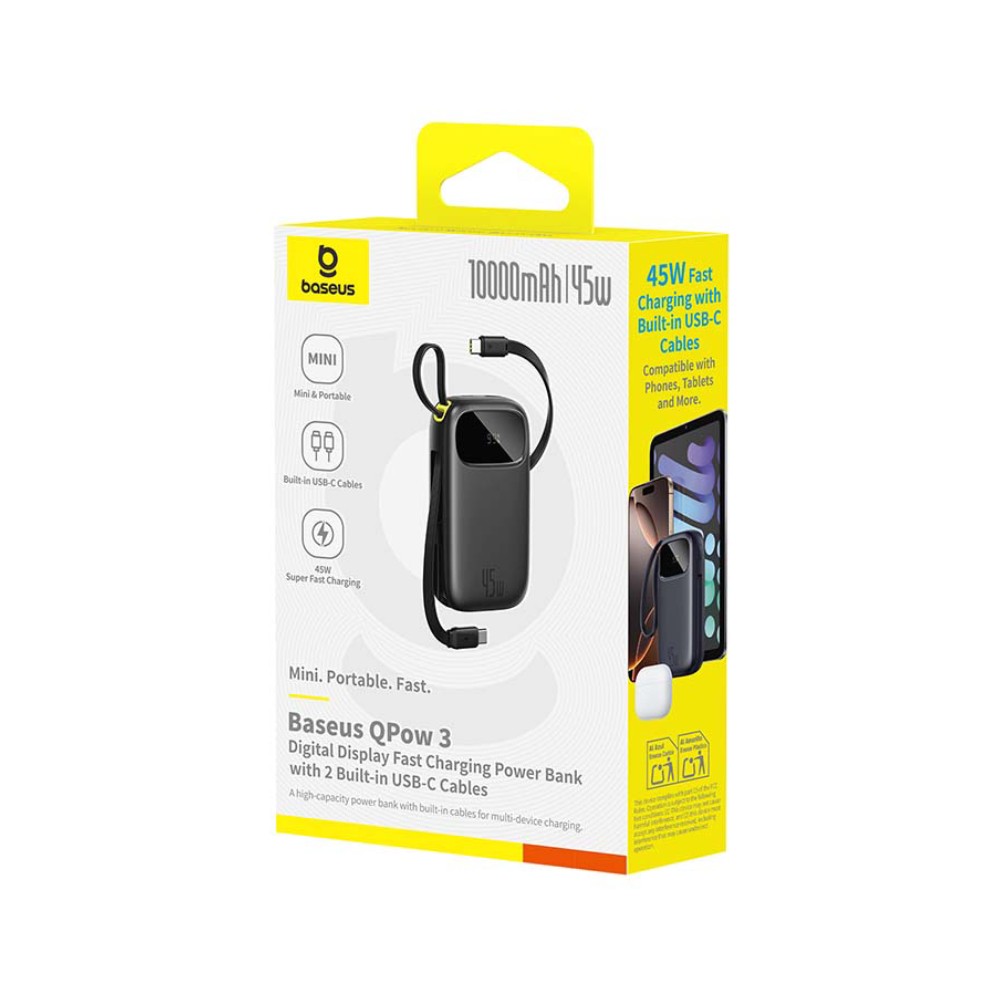 พาวเวอร์แบงค์ Baseus 10000 mAh EnerFill FC31 Display with 2 Built-in USB-C 45W Cosmic Black (CCC)