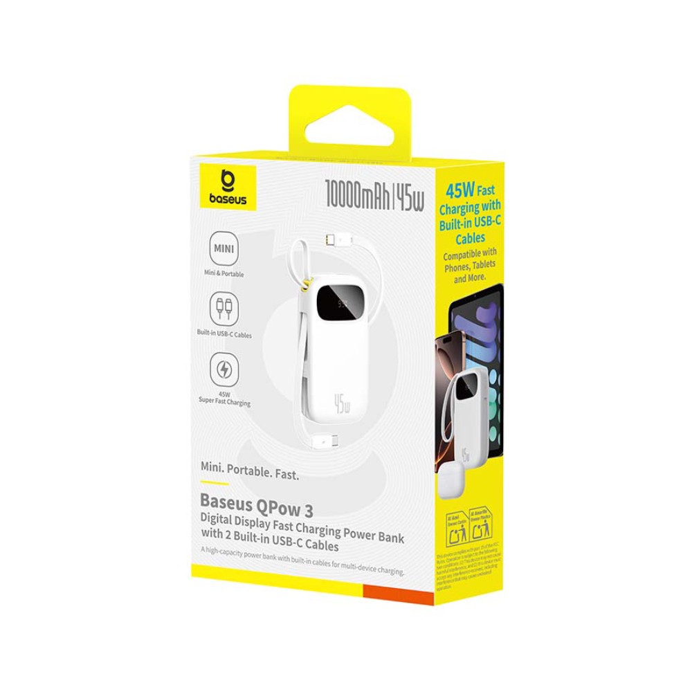 พาวเวอร์แบงค์ Baseus 10000 mAh EnerFill FC31 Display with 2 Built-in USB-C 45W Moon White (CCC)
