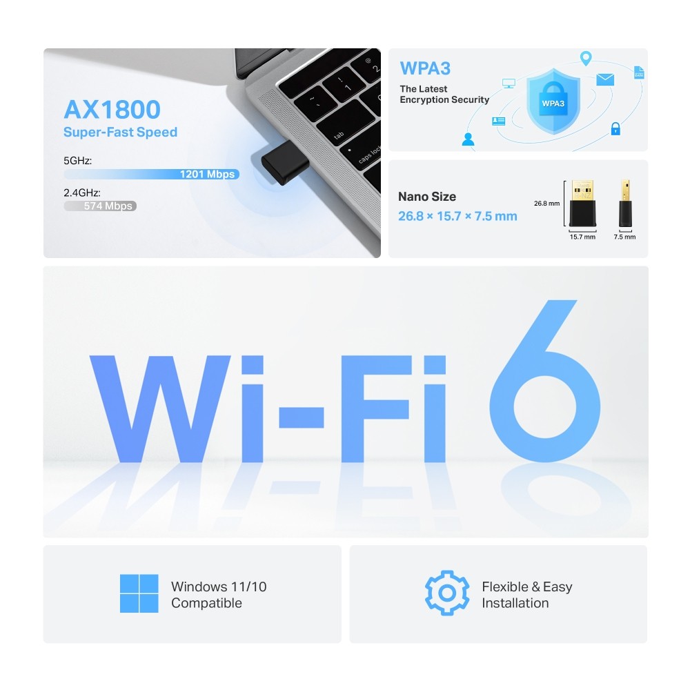 อุปกรณ์รับสัญญาณ TP-Link Archer TX20U Nano AX1800 Wi-Fi 6 Wireless USB Adapter