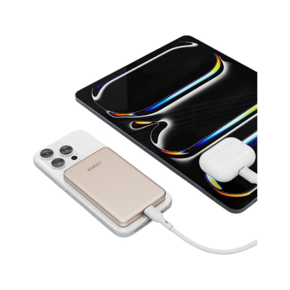พาวเวอร์แบงค์ AUKEY 5000mAh Mag Qi2 M PD20W PB-MS07A Desert Gold (CCC)