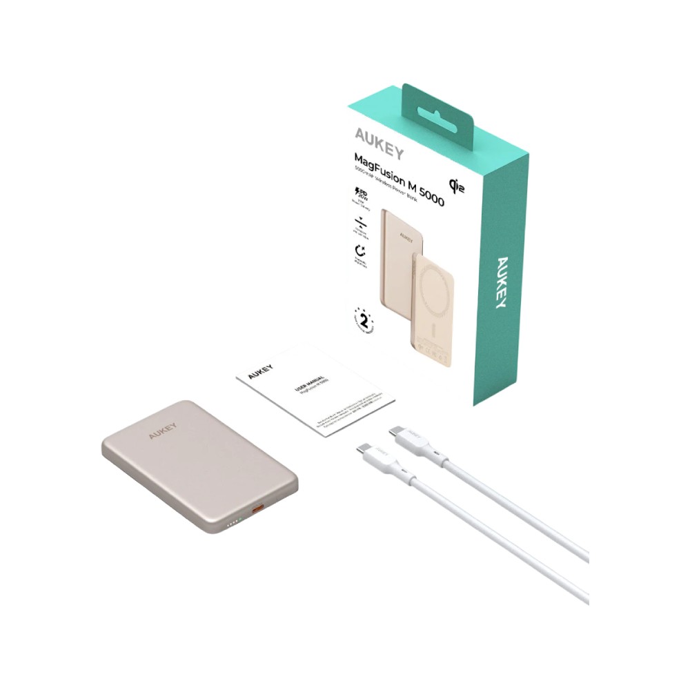 พาวเวอร์แบงค์ AUKEY 5000mAh Mag Qi2 M PD20W PB-MS07A Desert Gold (CCC)