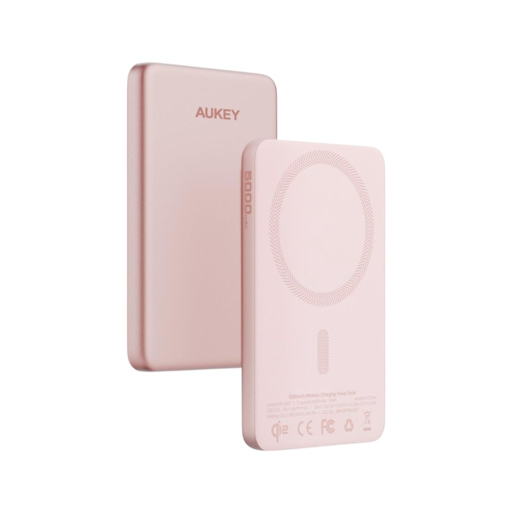 พาวเวอร์แบงค์ AUKEY 5000mAh Mag Qi2 M PD20W PB-MS07A Dawn Peach (CCC)