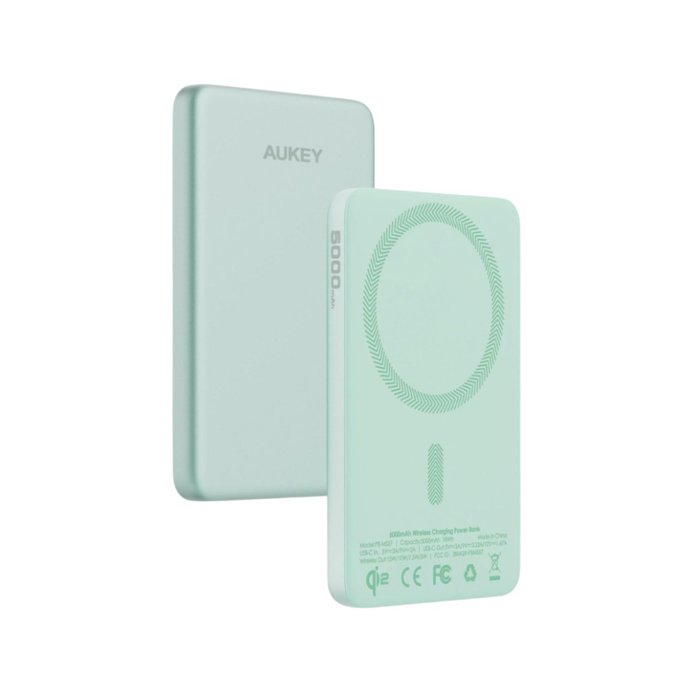 พาวเวอร์แบงค์ AUKEY 5000mAh Mag Qi2 M PD20W PB-MS07A Mint Blue (CCC)