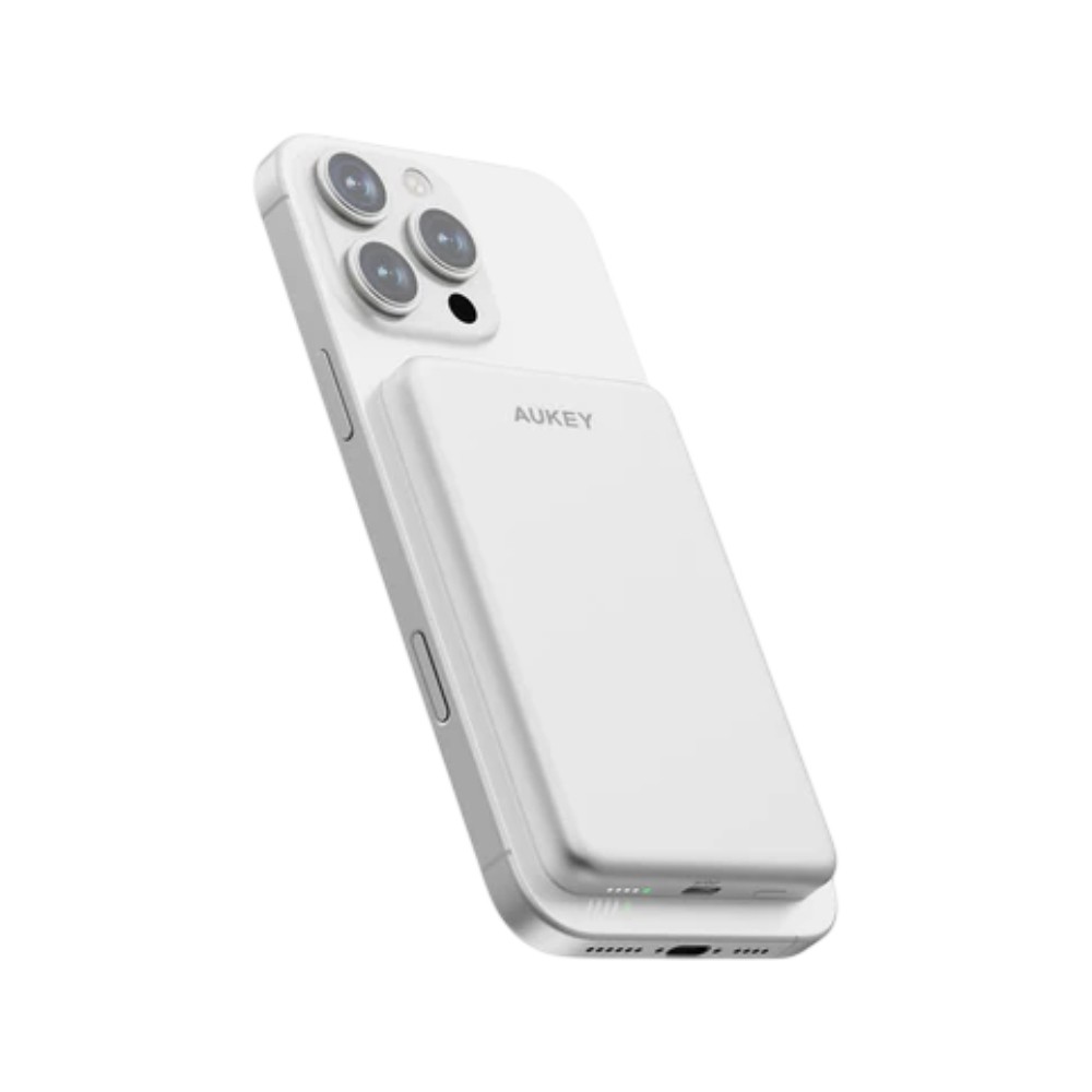 พาวเวอร์แบงค์ AUKEY 5000mAh Mag Qi2 M PD20W PB-MS07A Silver White (CCC)