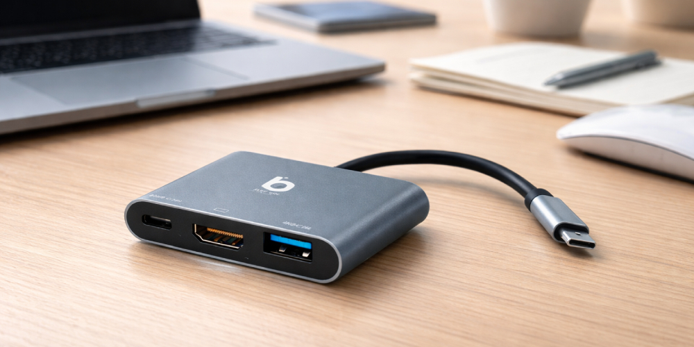 Hub 3 In 1 พอร์ตฮับ Blue Box USB Type-C Hub 3-in-1 สี Silver Grey