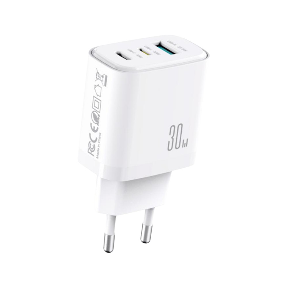 อะแดปเตอร์ JOYROOM Wall Charger 1 USB-A / 2 USB-C (PD30W) GaN White (JR-TG6)