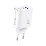 อะแดปเตอร์ JOYROOM Wall Charger 1 USB-A / 2 USB-C (PD30W) GaN White (JR-TG6)