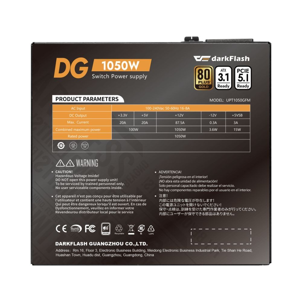พาวเวอร์ซัพพลาย DARKFLASH DG1050 1050W ATX3.1 80 Plus Gold (DF-PSU-DG1050-K)
