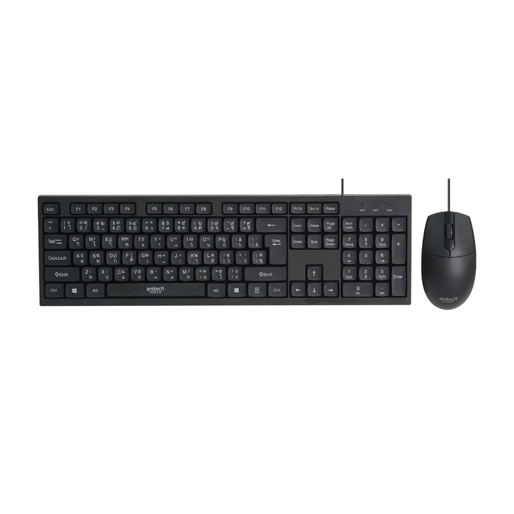 เมาส์และคีย์บอร์ด Anitech Mouse + Keyboard PA815 (TH/EN) Black