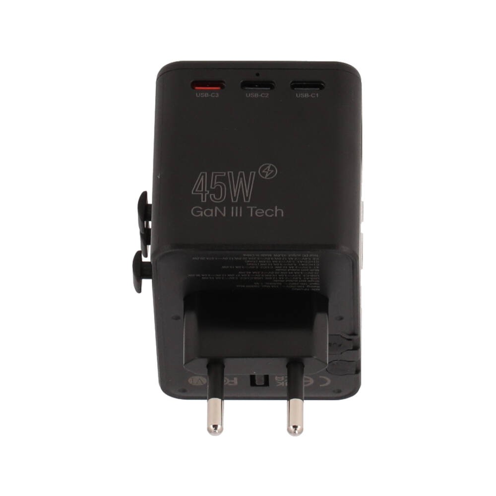 หัวแปลงปลั๊กไฟ TECHPRO Multifunction Universal Travel Adapter 45W GaN3 (TP-UA02) Black