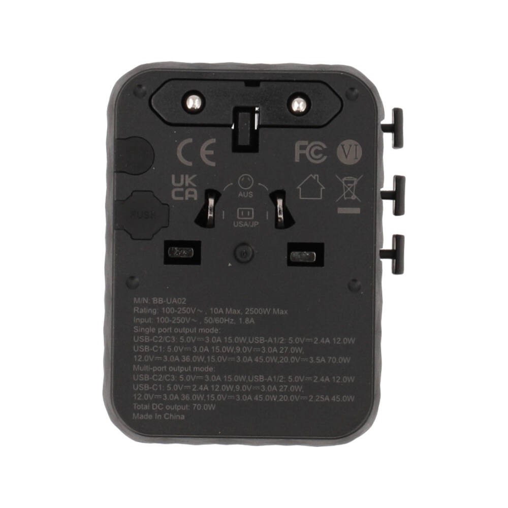 หัวแปลงปลั๊กไฟ Blue Box Multifunction Universal Travel Adapter 70W GaN3 (BB-UA02) Black