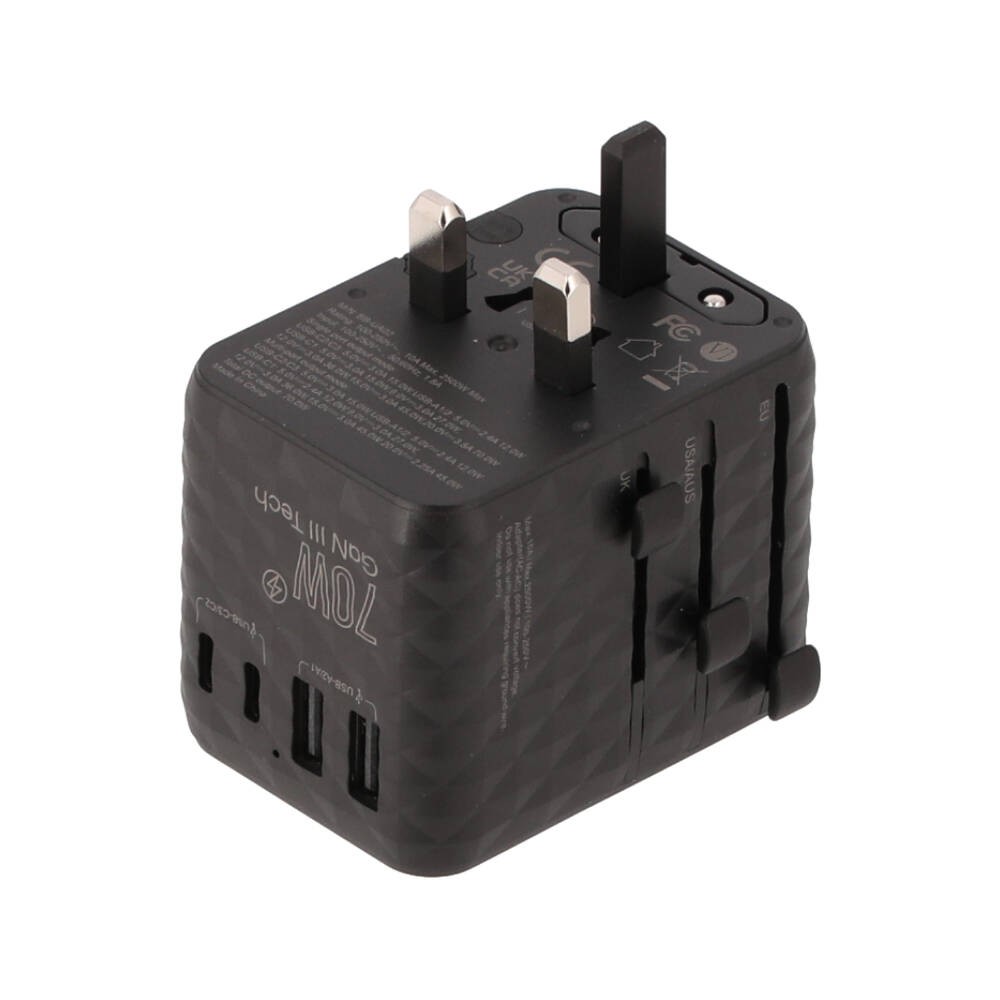 หัวแปลงปลั๊กไฟ Blue Box Multifunction Universal Travel Adapter 70W GaN3 (BB-UA02) Black