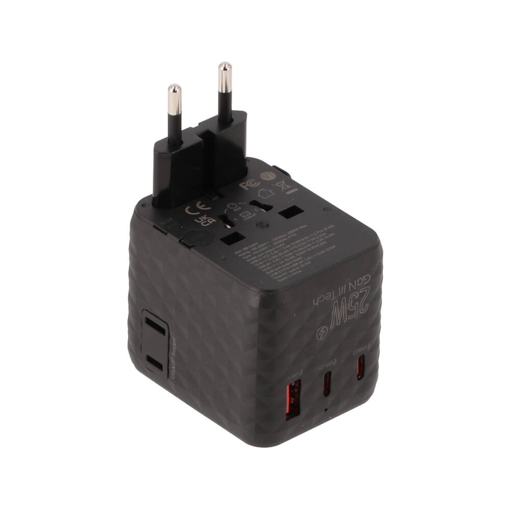 หัวแปลงปลั๊กไฟ Blue Box Multifunction Universal Travel Adapter 25W GaN3 (BB-UA01) Black
