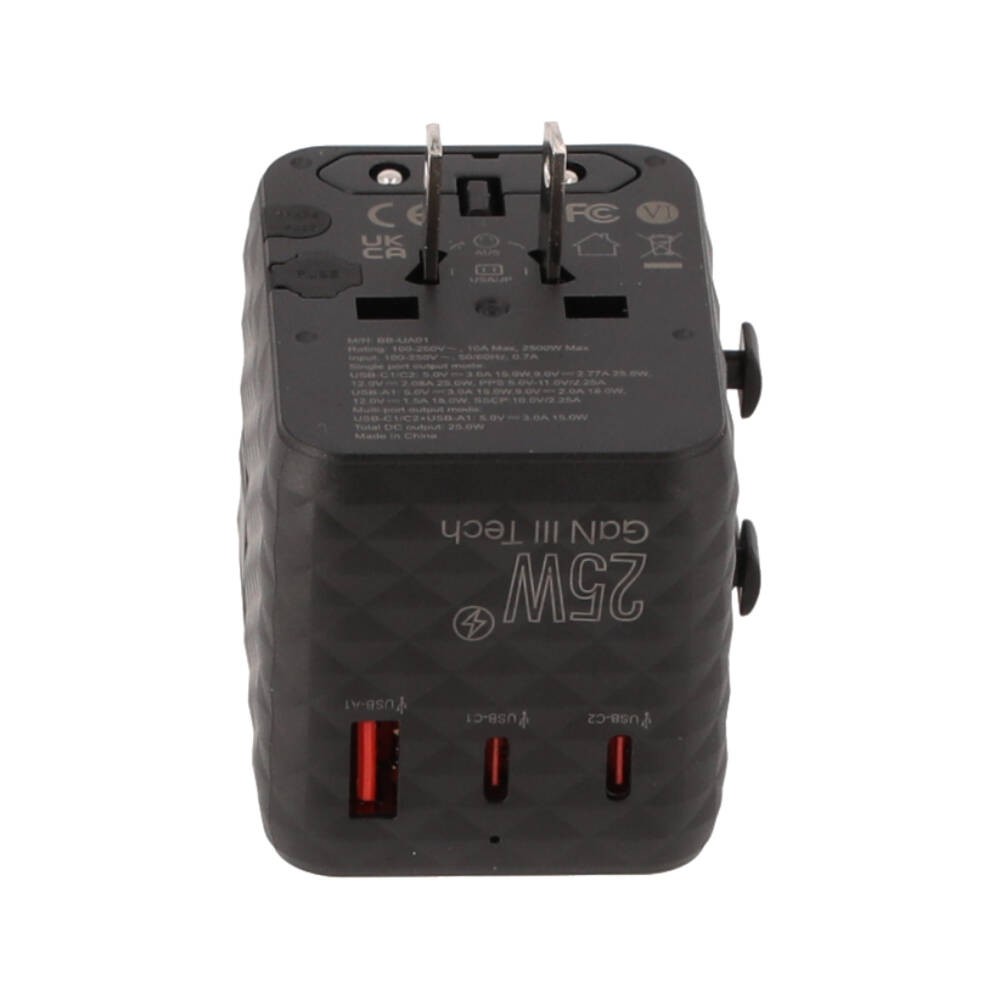 หัวแปลงปลั๊กไฟ Blue Box Multifunction Universal Travel Adapter 25W GaN3 (BB-UA01) Black