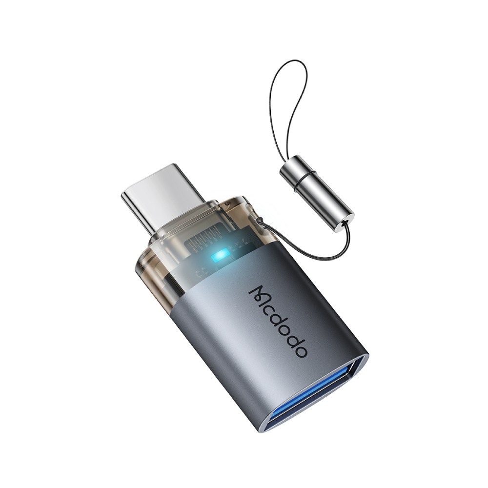 ตัวแปลง MCDODO USB-A to USB-C 5Gbps Transfer Adapter with Indicator Lights and Lanyard Gray