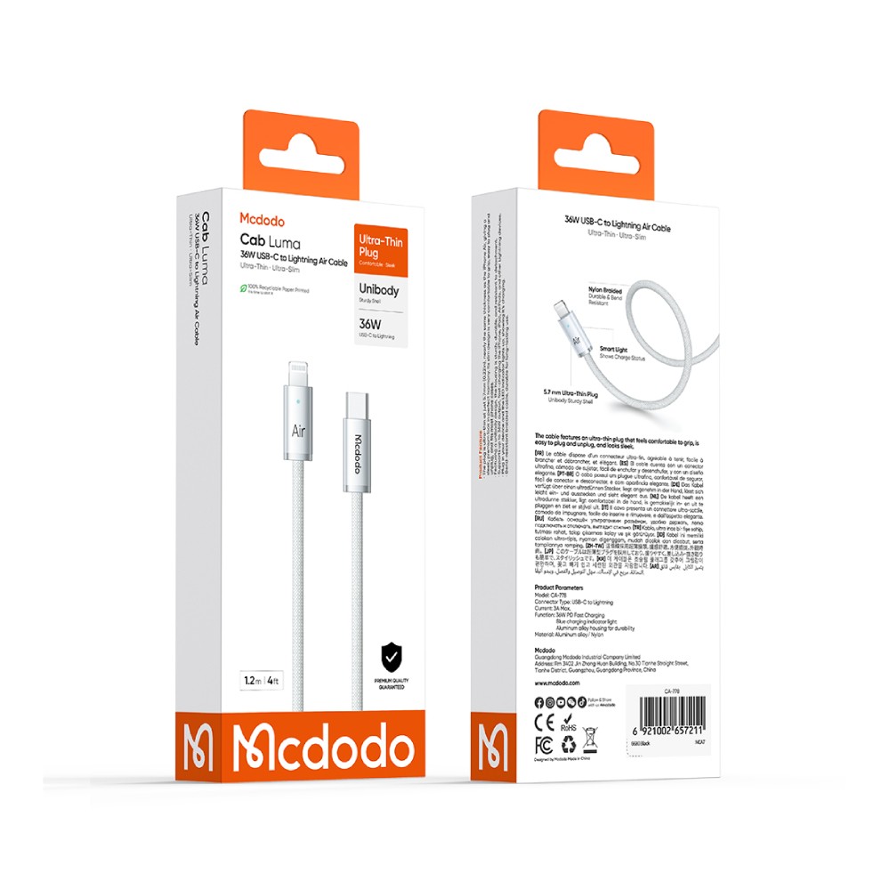 สายชาร์จ MCDODO USB-C to Lightning 36W Air Cable 1.8M White (CA-7083)