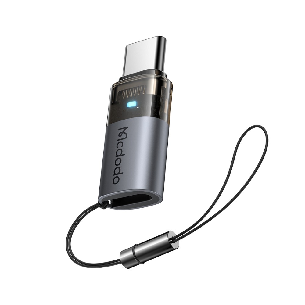 ตัวแปลง MCDODO Lightning to USB-C 60W Charging Adapter with Indicator Lights and Lanyard Gray