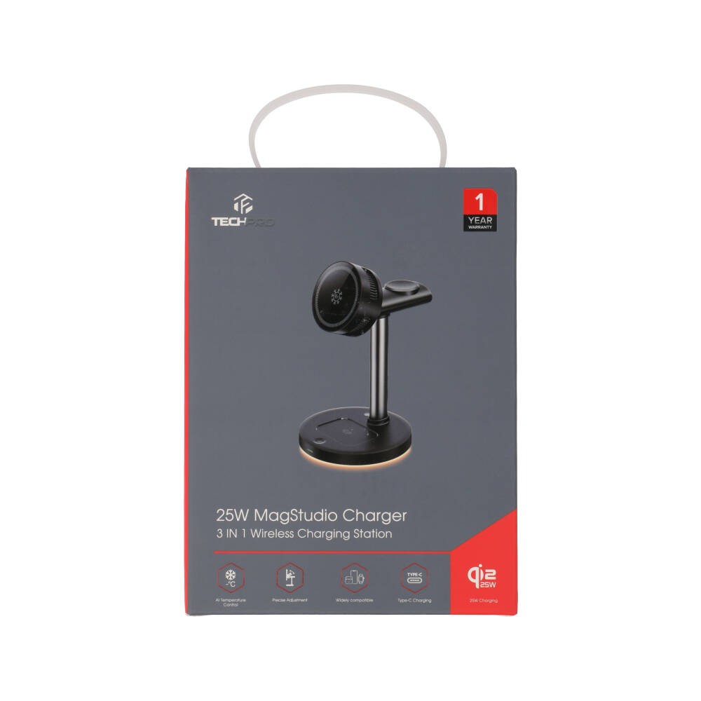 ที่ชาร์จไร้สาย TECHPRO 3 in 1 Magnetic with Cooling Stand Black
