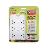 ปลั๊กไฟ Anitech TIS 2200W 6 Socket 3 Switch 3M H536 (White)