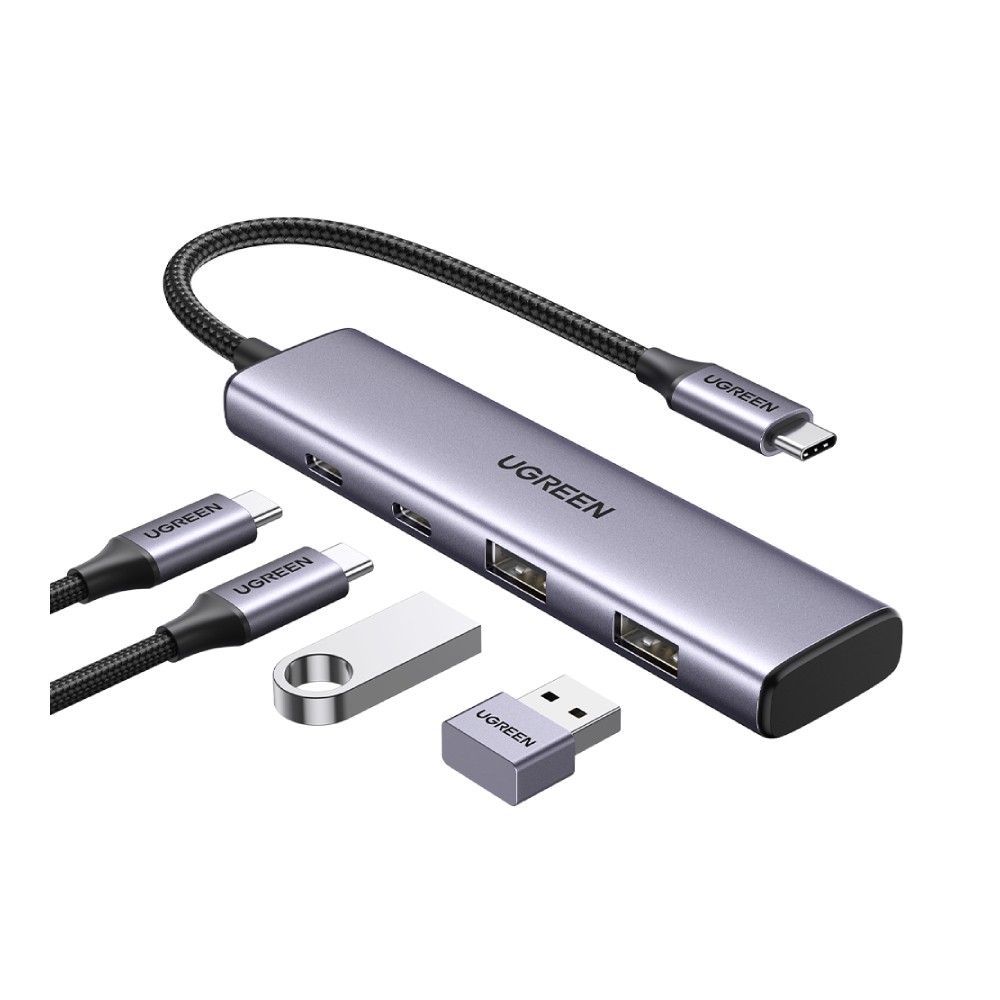 UGREEN 4-in-1 USB 3.0x2 + USB-Cx2 Hub 5G Alu Gray (15395)