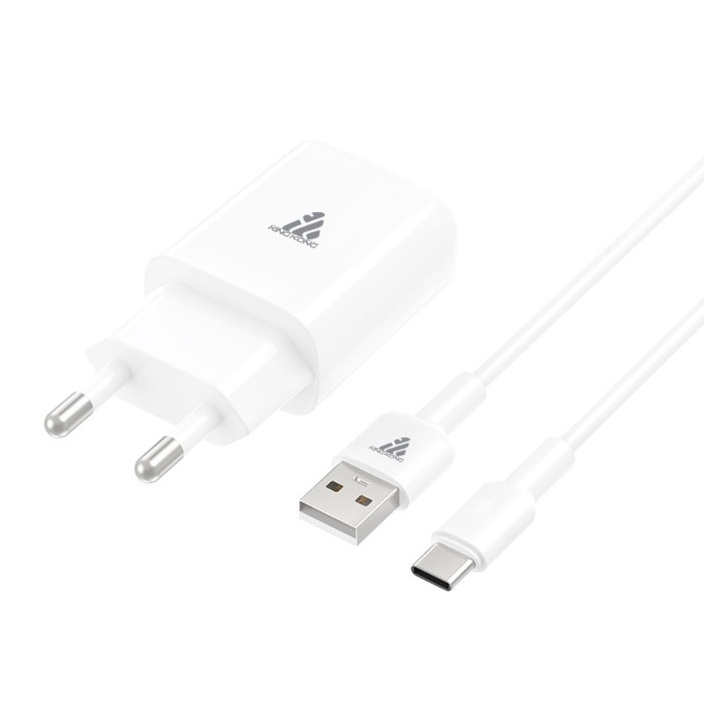 อะแดปเตอร์ KING KONG Wall USB Charger USB-A (2.4A/12W) + USB-A to USB-C Cable 1M. White (AU-50)