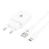 อะแดปเตอร์ KING KONG Wall USB Charger USB-A (2.4A/12W) + USB-A to USB-C Cable 1M. White (AU-50)